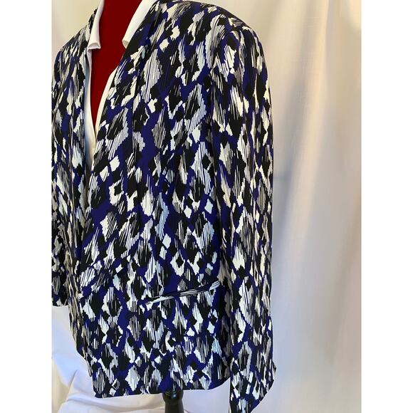 Nipon Boutique womens 14W navy black and white geometric blazer lined - Picture 2 of 4